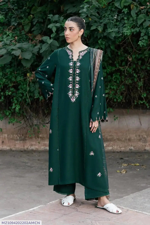 3 Pcs Women's Unstitched Embroidered Suit