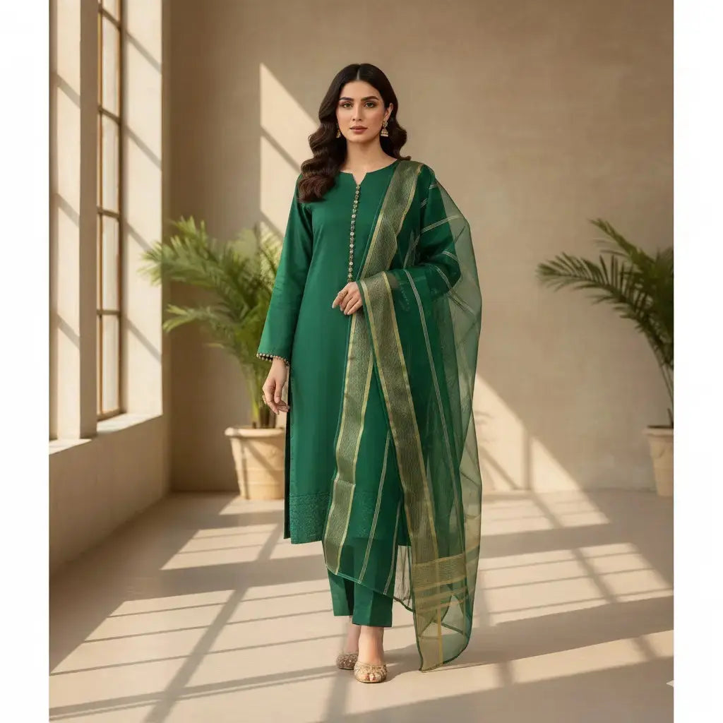 3 Pcs Women's Unstitched Plain Suit