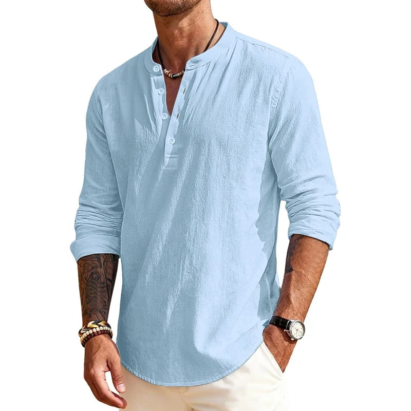 Animal Game Luxury Men's Cotton Shirts Henley T-Shirts Long Sleeve Casual T-Shirts Solid Tops Hawaiian social Shirts for Men