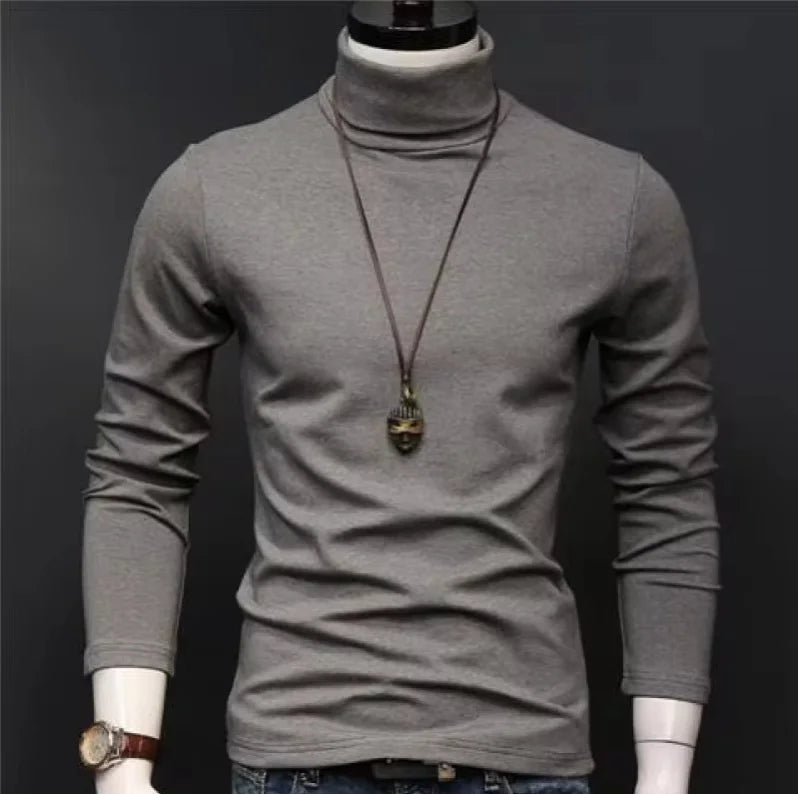 Men Fashion T-shirt Long Sleeve Tee Shirts High Collar Men's Cotton Tees Tees Slim Tops Male Stretch