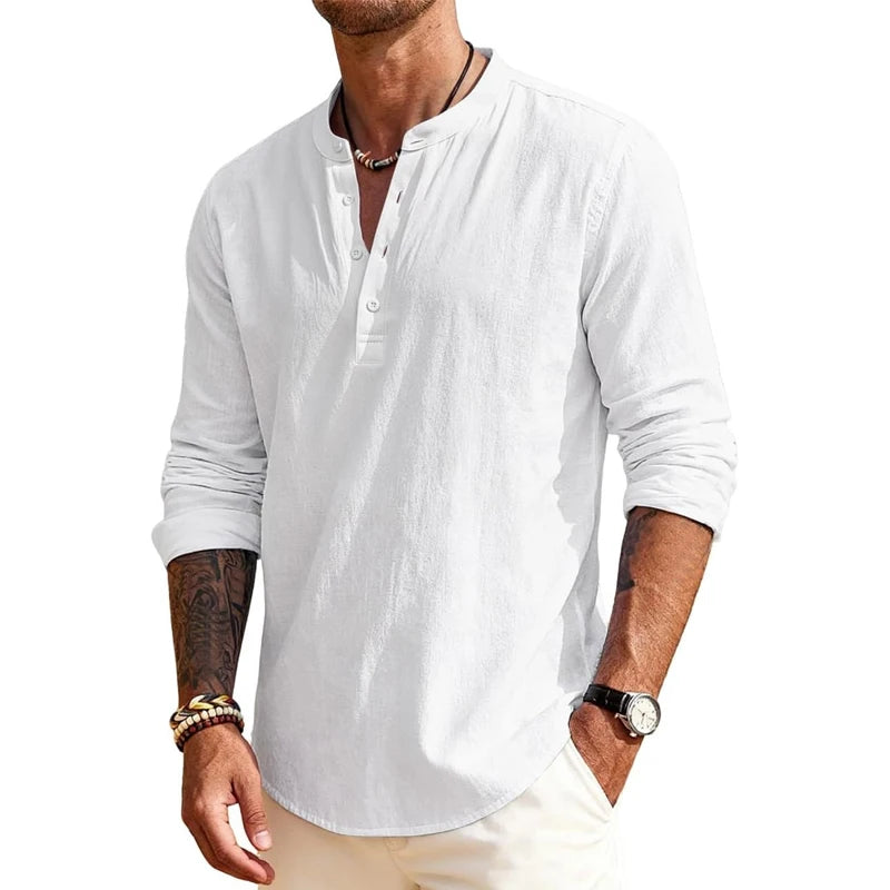 Animal Game Luxury Men's Cotton Shirts Henley T-Shirts Long Sleeve Casual T-Shirts Solid Tops Hawaiian social Shirts for Men