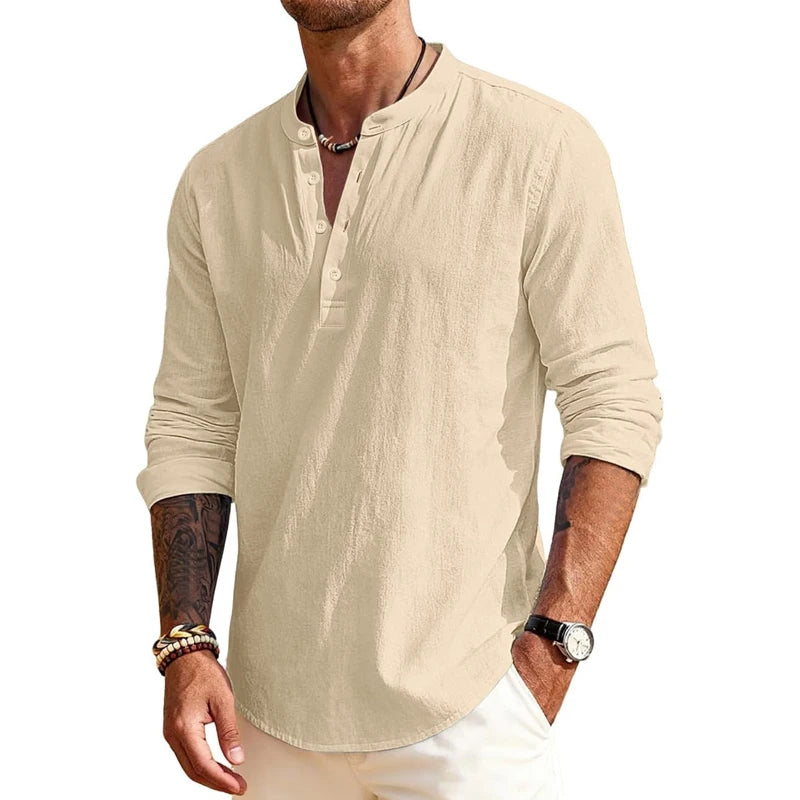 Animal Game Luxury Men's Cotton Shirts Henley T-Shirts Long Sleeve Casual T-Shirts Solid Tops Hawaiian social Shirts for Men