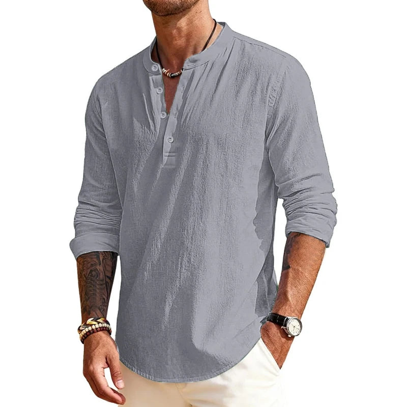 Animal Game Luxury Men's Cotton Shirts Henley T-Shirts Long Sleeve Casual T-Shirts Solid Tops Hawaiian social Shirts for Men