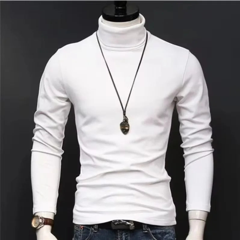Men Fashion T-shirt Long Sleeve Tee Shirts High Collar Men's Cotton Tees Tees Slim Tops Male Stretch
