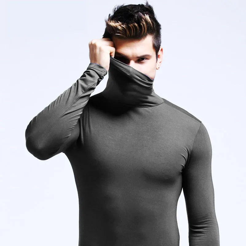 Men Fashion T-shirt Long Sleeve Tee Shirts High Collar Men's Cotton Tees Tees Slim Tops Male Stretch