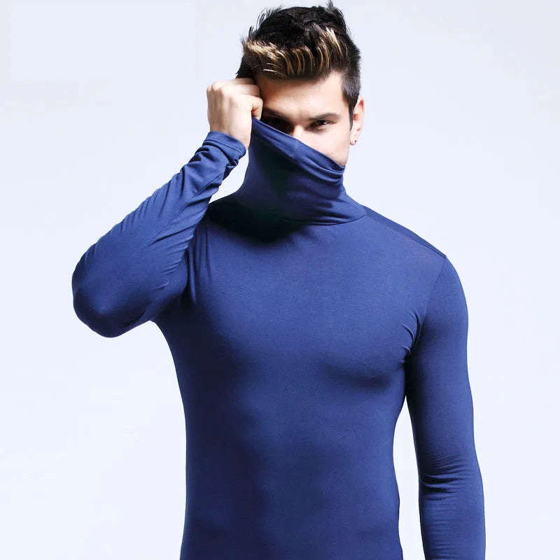 Men Fashion T-shirt Long Sleeve Tee Shirts High Collar Men's Cotton Tees Tees Slim Tops Male Stretch