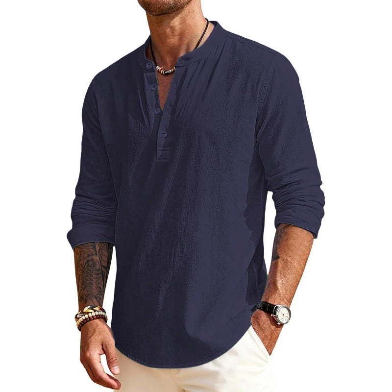 Animal Game Luxury Men's Cotton Shirts Henley T-Shirts Long Sleeve Casual T-Shirts Solid Tops Hawaiian social Shirts for Men