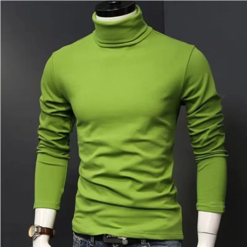 Men Fashion T-shirt Long Sleeve Tee Shirts High Collar Men's Cotton Tees Tees Slim Tops Male Stretch