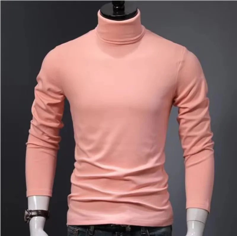 Men Fashion T-shirt Long Sleeve Tee Shirts High Collar Men's Cotton Tees Tees Slim Tops Male Stretch
