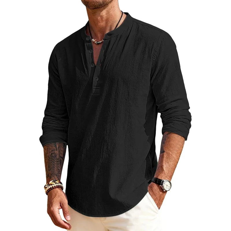 Animal Game Luxury Men's Cotton Shirts Henley T-Shirts Long Sleeve Casual T-Shirts Solid Tops Hawaiian social Shirts for Men