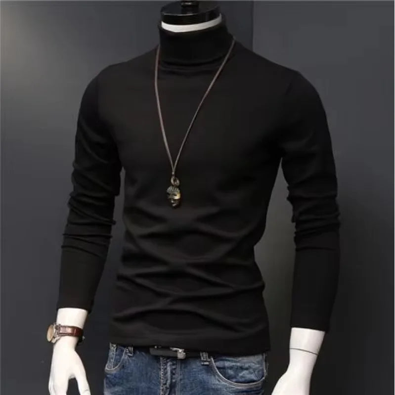 Men Fashion T-shirt Long Sleeve Tee Shirts High Collar Men's Cotton Tees Tees Slim Tops Male Stretch