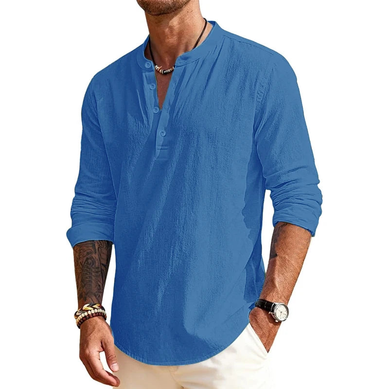 Animal Game Luxury Men's Cotton Shirts Henley T-Shirts Long Sleeve Casual T-Shirts Solid Tops Hawaiian social Shirts for Men