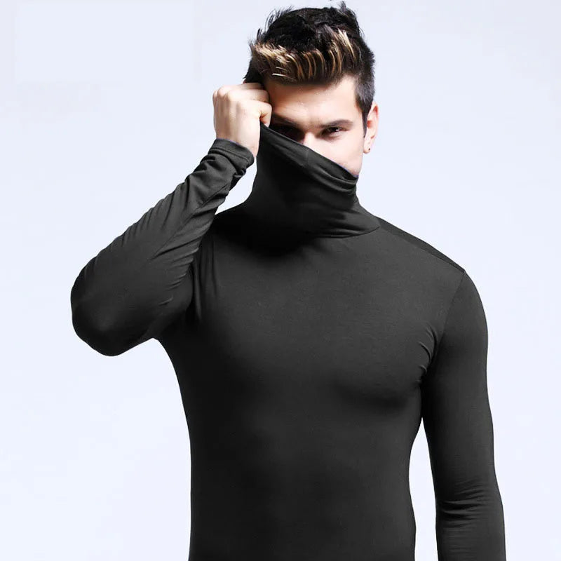 Men Fashion T-shirt Long Sleeve Tee Shirts High Collar Men's Cotton Tees Tees Slim Tops Male Stretch