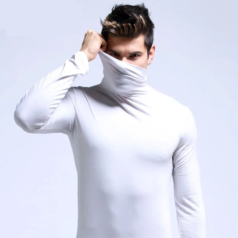 Men Fashion T-shirt Long Sleeve Tee Shirts High Collar Men's Cotton Tees Tees Slim Tops Male Stretch