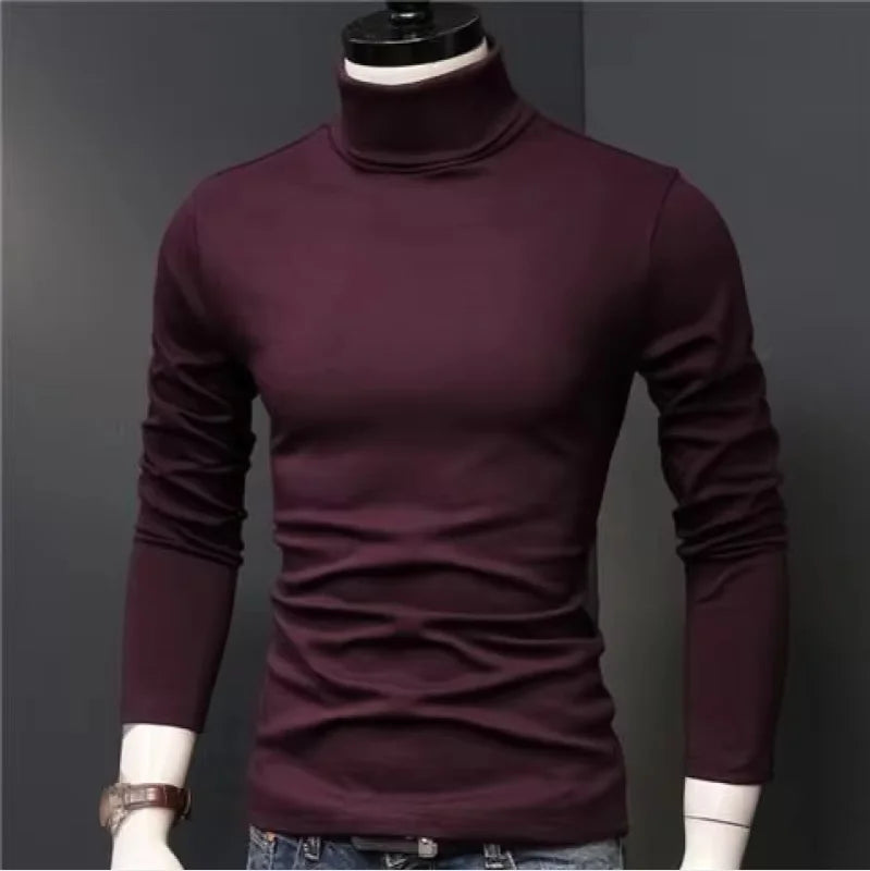 Men Fashion T-shirt Long Sleeve Tee Shirts High Collar Men's Cotton Tees Tees Slim Tops Male Stretch